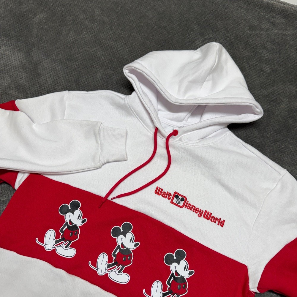 Walt Disney World Mickey Mouse Colorblock Hoodie White Red‎ XS NEW Embroidered